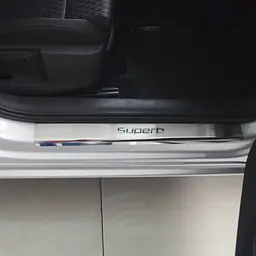 Накладки на пороги для Skoda Superb 2015- Нержавіюча сталь із загином та Логотипом 4 шт (Premium P-SK13) - мініатюра 2