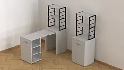Стіл-тумба трансформер Смарт 4/1 з етажеркою Ferrum-decor 1430x1450x500 Чорний метал ДСП Біле 16 мм (FRD-105123) - мініатюра 3