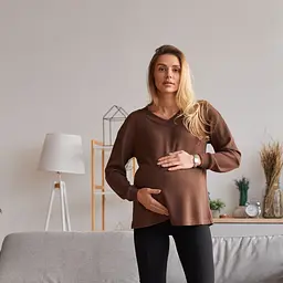 Жіночий трикотажний лонгслів для вагітних Wien розмір L-XL (46-48) Lullababe Шоколадний