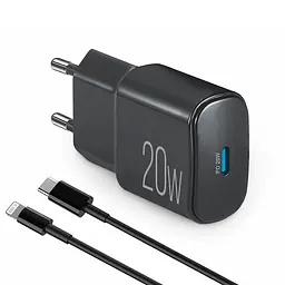 Мережевий зарядний пристрій Brevia ePower PD20W + кабель USB-C to Lightning 1м чорний(45020CLB)