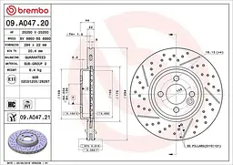 Диск тормозной передний вентилируемый перфорированный Mini 01-15г Brembo ( 09.A047.21 )