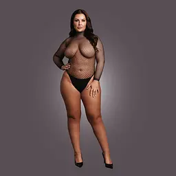 Боді з рукавом Le Désir With Fishnet Structure, Plus Size (чорний) - мініатюра 3
