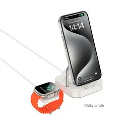 Бездротовий ЗП HOCO CQ16A Astute 3-in-1 desktop charger+watch charger молочно-білий - мініатюра 3