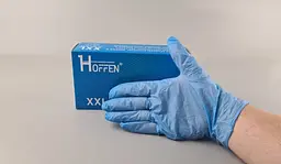 Рукавички одноразові нітрилові блакитні HOFFEN, розмір XXL, 100 шт, неопудрені, для огляду, клінінгу та сервісу - мініатюра 3