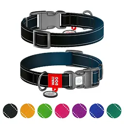 Нашийник для собак нейлоновий Waudog Nylon Mono з QR паспортом світловідбивний M чорний - мініатюра 2