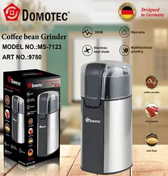 Кавомолка електрична Domotec MS-7123 з контейнером 60 г електрокофемолка професійна з прозорою кришкою 300 Вт Чорний - мініатюра 5