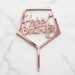 Топер для торта Happy Birthday дзеркальний на день народження рожеве золото
