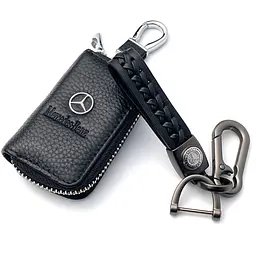 Автонабір №4 для Mercedes / брелок з карабіном і чохол для автоключів з логотипом / тиснена шкіра