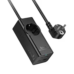 Мережевий подовжувач HOCO NS9 Wisdom 1-position (PD67W/3C1A) desktop socket (EU/GER) Black (6942007638494)