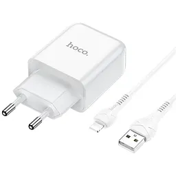 Зарядний пристрій Hoco N2 USB білий + кабель USB to Lightning