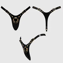 Трусики для страпону Strap-On-Me Leatherette Harness Fabulous - One Size - Black Glossy SX2852 104384 - мініатюра 4