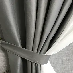 Коротка фіранка з мікровелюру та шифону сіро-білого кольору на тасьмі 1,7м на 4м ALBO pbe0052807 - мініатюра 9
