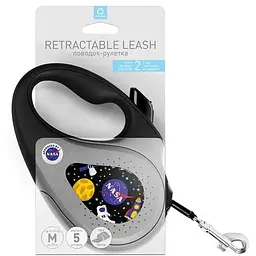 Повідець-рулетка для собак Waudog R-leash, малюнок "NASA", M, до 25 кг, 5 м, світловідбиваюча стрічка чорний - мініатюра 4