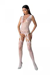 Бодістокінг з плетінням на грудях Passion BS099 One Size, white, відкритий доступ, імітація підв’язо - мініатюра 1