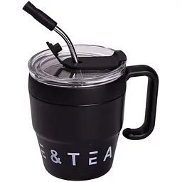 Термочашка Coffee &amp; Tea 480 мл з трубочкою і подвійним відкриванням, чорний Yiwu HP-14-23B - мініатюра 2