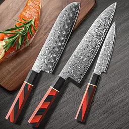Набір ножів 3 шт із дамаської сталі Damascus DK-DMS 1300 red - мініатюра 4