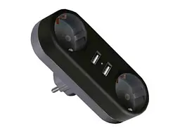 Розгалуджувач-перехідник EUROELECTRIC 2 гнізда+2USB чорний із заземленням X2, 16A - мініатюра 2