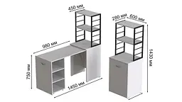 Стіл-тумба трансформер Смарт 3/2 з етажеркою Ferrum-decor 1430x1450x600 Чорний метал ДСП Біле 16 мм (FRD-105116) - мініатюра 2