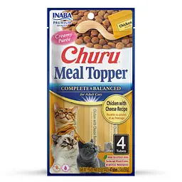 Вологі ласощі для котів INABA Churu MEAL TOPPER кремовий мус в стіках з куркою та сиром 4 шт по 14 г