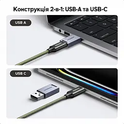 Картридер-кейс UGREEN CM856 підключення USB-C з комплектним перехідником на USB-A слоти для читання 2 × SD та microSD (TF) USB 3.0 до 5 Гбіт/с одночасне читання й запис SD1 + SD2 або SD1 + TF місця для зберігання 6 SD та 4 microSD підтримка карт до 4 ТБ Windows macOS Linux без встановлення драйверів зсувна кришка вбудований кабель 15 см сірий із чорним внутрішнім лотком (55899) - мініатюра 4
