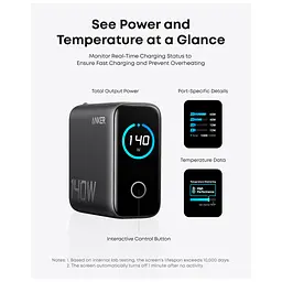Зарядний пристрій Anker для ноутбука GaN 140 Вт 3xUSB-C PD 3.1 + USB-A + дисплей + кабель чорний (B2697GZ1) - мініатюра 5