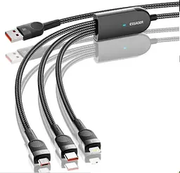 Зарядний кабель Swift 3 в 1 ESSAGER (micro USB, Type-C, Lightning) 1.2метр 66W