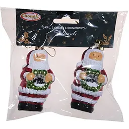 Ялинкова прикраса Сніговик Санта пластикова 8 см біла з червоним 2 шт. - мініатюра 3