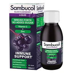 Сік чорної бузини, вітамін C і цинк Sambucol Black Elderberry Immuno Forte Sugar Free, 120 мл для підтримки імунної системи