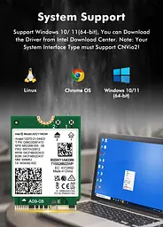 Мережева карта Intel WIFI 6E AX211NGW CNVIO2 Тридіапазонний адаптер, MU-MIMO, Bluetooth модуль для ПК/Ноутбука (19528) - мініатюра 6