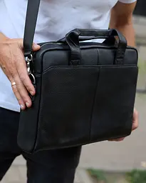 Чоловіча ділова сумка-портфель зі шкіри 37х28х7 см для ноутбука та офісу чорний (АЕ15-9322111) - мініатюра 4