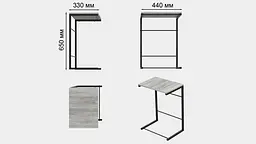 Столик Террі Ferrum-decor 650x440x330 Чорний метал ДСП Бетон 16 мм (FRD-104654) - мініатюра 4