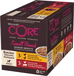 Вологий корм для дорослих собак Wellness Core Small Breed Savory Medleys Butcher Selection, багатопакова упаковка, 6 x 85 г