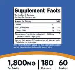 Глюкоманнан Nutricost Glucomannan Konjac Root Extract 1800 мг 180 капсул - мініатюра 3
