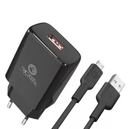 Зарядка для телефону з кабелем, телефонний адаптер чорний Ridea RW-11111 Element MicroUSB 2.1A, 15Вт