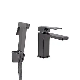 Змішувач з гігієнічною лійкою Qtap Gemini QTGEM272GMB45692 Gunmetal Black PVD, Шліфований чорний хром