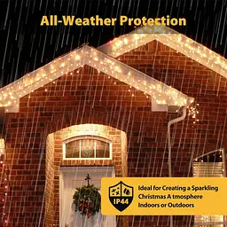 Гірлянда SALCAR 5m 200 LED Icicle Lights, живлення від мереж різдвяні казкові вогні з 24 краплями, 8 миготливих режимів - мініатюра 6