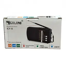 Радіоприймач чорний на акумуляторі 18650 з Bluetooth FM USB MicroSD Golon ICF-8BT - мініатюра 6