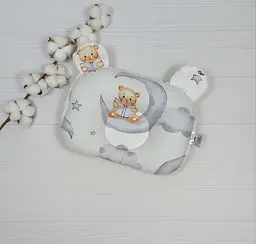 Дитяча ортопедична подушка 24×32 для новонароджених a.l.babybox Ведмедик Молочний