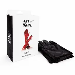 Вінілові рукавички Art of Sex - Lora, розмір M, колір чорний з ефектом мокрого оксамиту - мініатюра 4