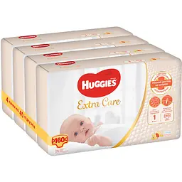 Підгузки Huggies Extra Care Newborn 1 (2-5 кг), 160 шт. (4 уп. по 40 шт.) - мініатюра 2