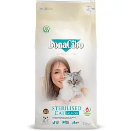 Сухий корм для стерилізованих котів BonaCibo Adult Cat Sterilized з лососем 15 кг BC407035