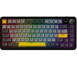 Клавіатура бездротова Ajazz AK820 MAX Plus, Black/Gray/Yellow, Bluetooth / USB 2.4GHz / Type-C, механічна (перемикачі Daydream), 81 кнопка, RGB підсвічування, 0.85" TFT екран, колесо прокурутки, радіус дії до 10 м, кабель 1.6 м