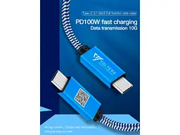 Кабель Voltero C1 USB-C 3.1 Gen2 100W 1м Blue - мініатюра 2