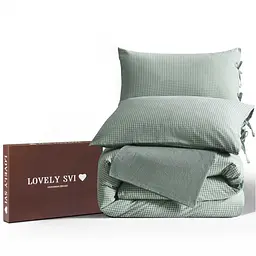 Комплект постільної білизни Lovely Svi варена бавовна (120 г/м2) Полуторний в клітинку Зелений