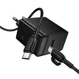 МЗП Borofone BAS16A Erudite PD45W+QC3.0 (1USB-A/1C) + кабель Type-C to Type-C Black - мініатюра 3