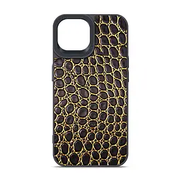 Кожаный чехол для Apple iPhone 14, Harder Crocosaur, черный, термополиуретан ТПУ + экокожа с текстурой крокодила, панель, защита корпуса, противоударный, микрофибра, рамка вокруг камеры, защита всего корпуса, (ARM76713)