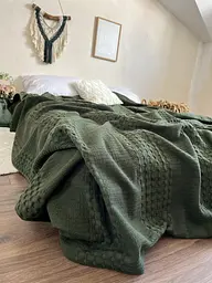Покривало Zeintex Марокко вафельне бавовняне темно-зелене 230х280 см - мініатюра 7