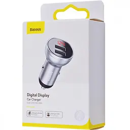 Автомобільний зарядний пристрій Baseus Digital Display Dual USB 4.8A Car Charger 24W CCBX-0S Silver - мініатюра 3