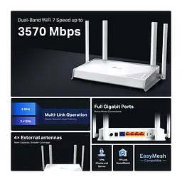 Бездротовий роутер - маршрутизатор Wi-Fi 7 - TP-LINK Archer BE220W 3600MBPS DUAL band - мініатюра 5