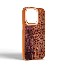 Кожаный чехол для Apple iPhone 14 Pro, Harder Glamorous Croco, коричневый, термополиуретан ТПУ + экокожа с имитацией кожи крокодила, панель, защита корпуса, противоударный, микрофибра, рамка вокруг камеры, защита всего корпуса, (ARM76772) - мініатюра 2